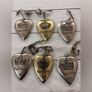 Sia Heart-Shaped Metal Feel Ornaments with Crowns, Queen and King of the Day.